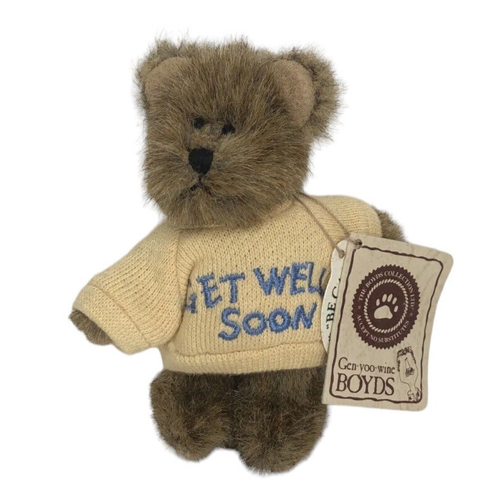 Boyds Bears Mini Message Bear Mona Get Well Soon Yellow Sweater 4” Plush